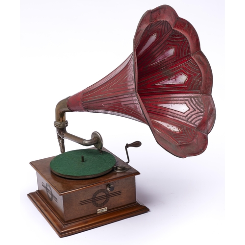 Appraisal: A walnut table gramophone the moulded square case with inch