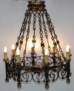 Appraisal: Gothic style scrolled iron ring chandelier Gothic style scrolled iron