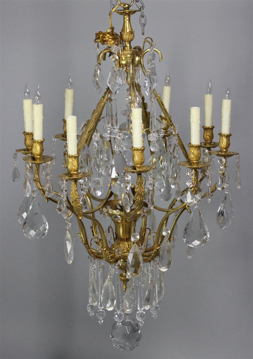 Appraisal: GEORGIAN STYLE GILT BRASS OR BRONZE CUT CRYSTAL ELEVEN LIGHT