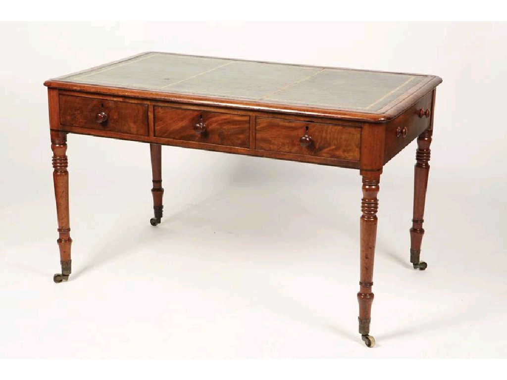 Appraisal: A WILLIAM IV MAHOGANY LIBRARY TABLE with a green and