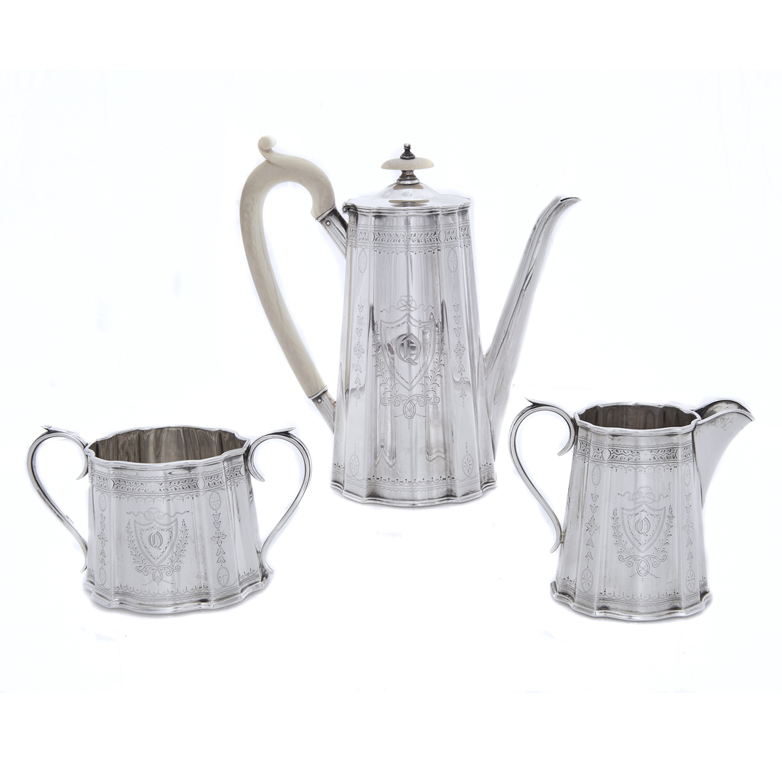 Appraisal: A BRITISH STERLING COFFEE SET C LONDON COFFEE POT ELKINGTON