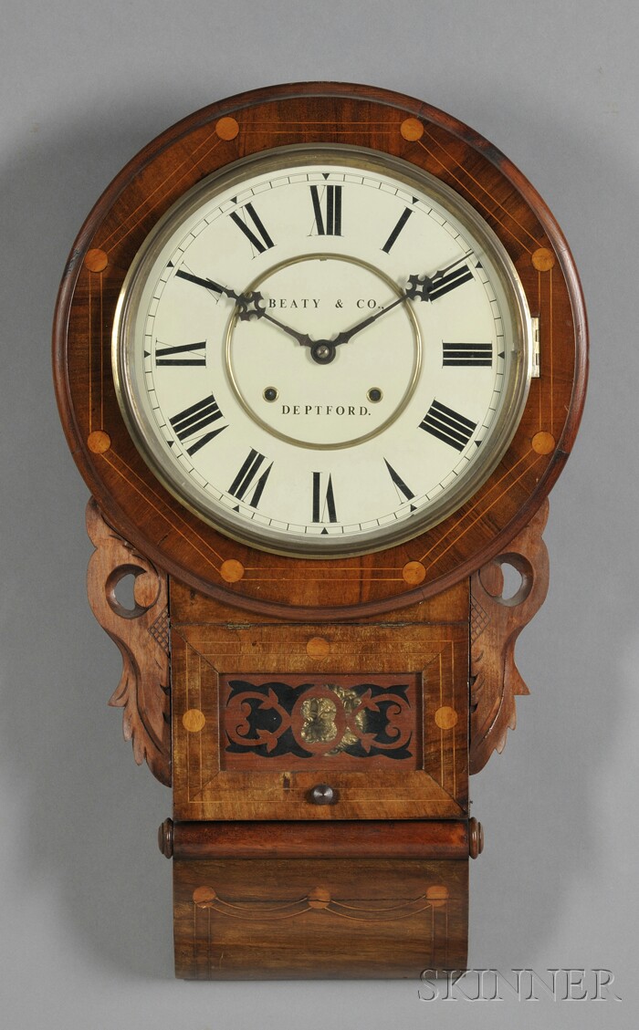 Appraisal: Mahogany Anglo-American Clock Signed Beaty Co Deptford c the painted