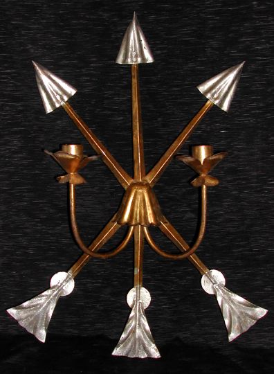 Appraisal: Italian Silvered and Gilded Cut-Brass Crossed Arrows Two-Light Applique of