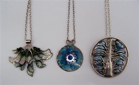 Appraisal: NORMAN GRANT BORN THREE PENDANTS S silver and enamel each