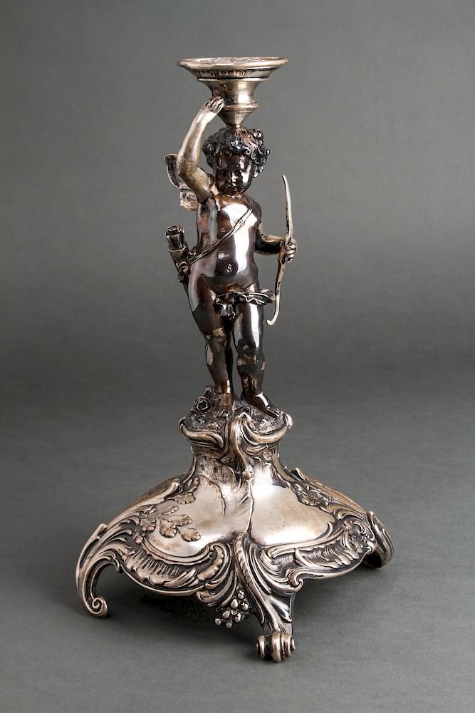 Appraisal: German Baroque Silver Cherub Compote Base German Baroque continental silver