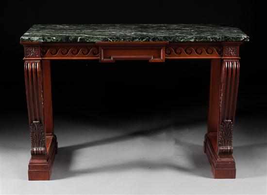 Appraisal: George III style carved mahogany marble top pier table variegated