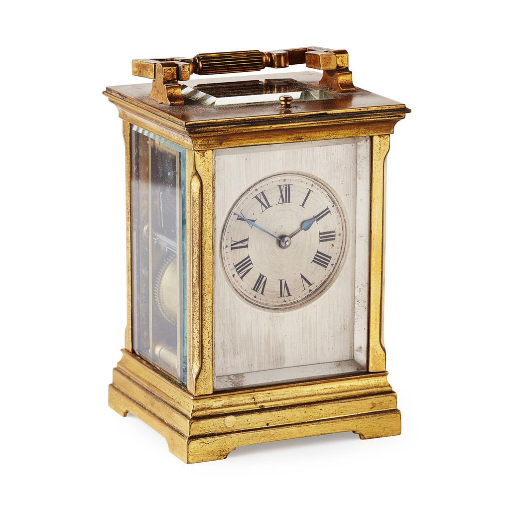 Appraisal: FRENCH GILT BRASS REPEATING CARRIAGE CLOCK LATE TH EARLY TH