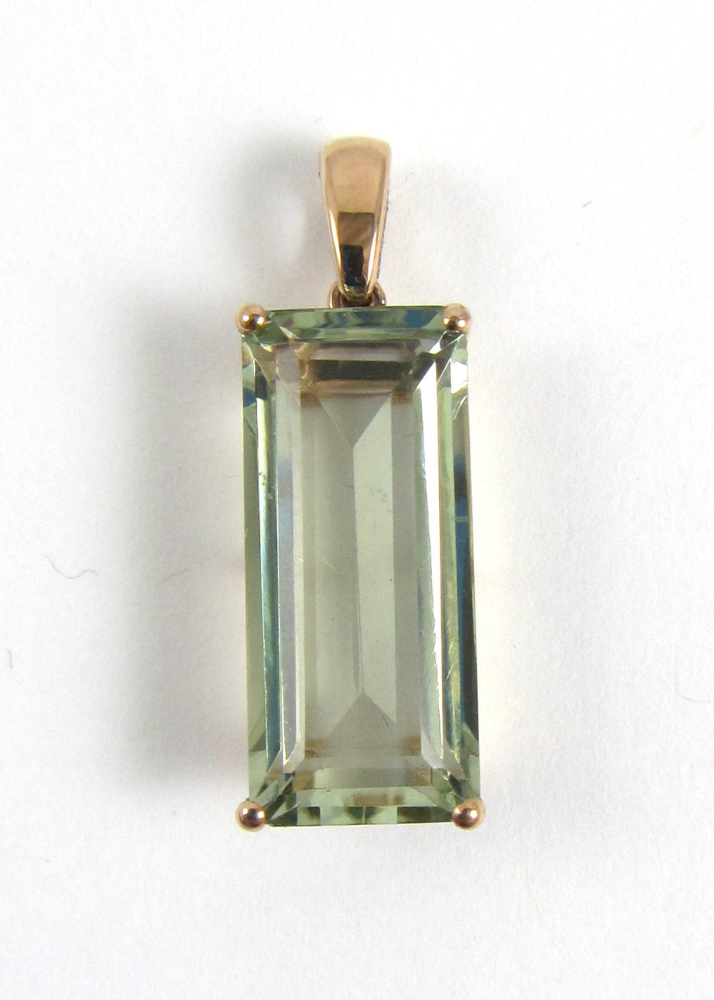 Appraisal: PRASIOLITE AND FOURTEEN KARAT ROSE GOLD PENDANT set with a