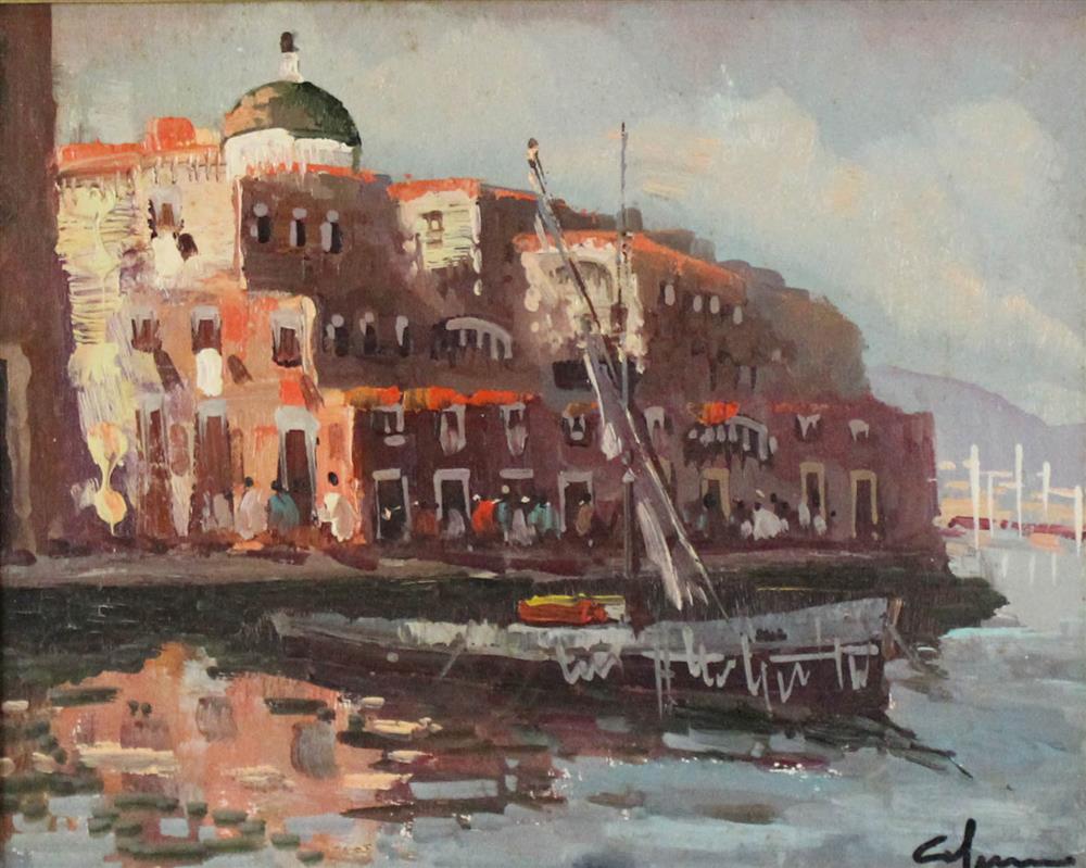 Appraisal: CAPUANO MEDITERRANEAN HARBOR SCENE Oil on canvas x in Framed