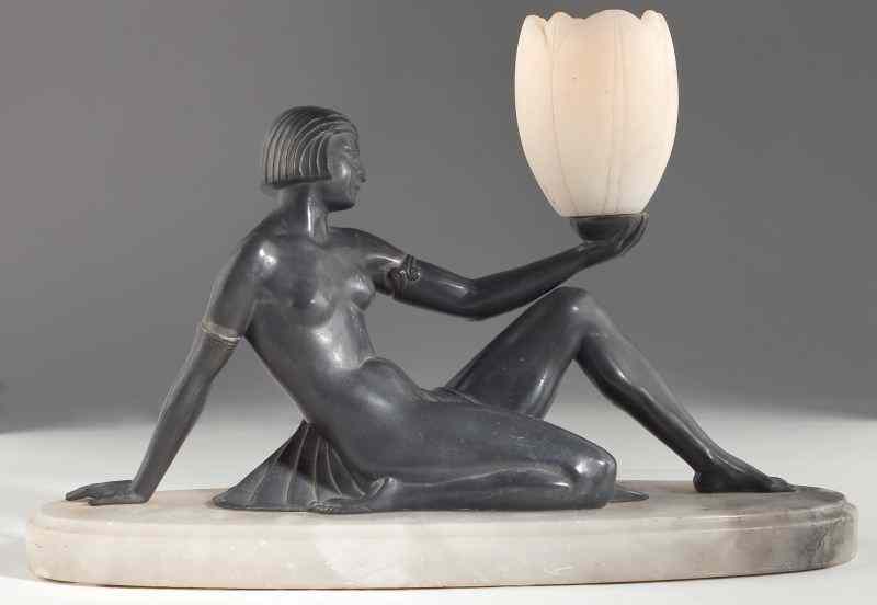 Appraisal: att Max Le Verrier Art Deco Figural Lampsilvered bronze nude