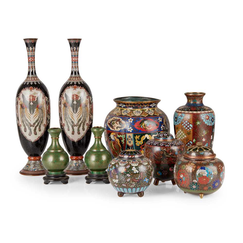 Appraisal: GROUP OF NINE CLOISONN ENAMEL WARES MEIJI PERIOD comprising a