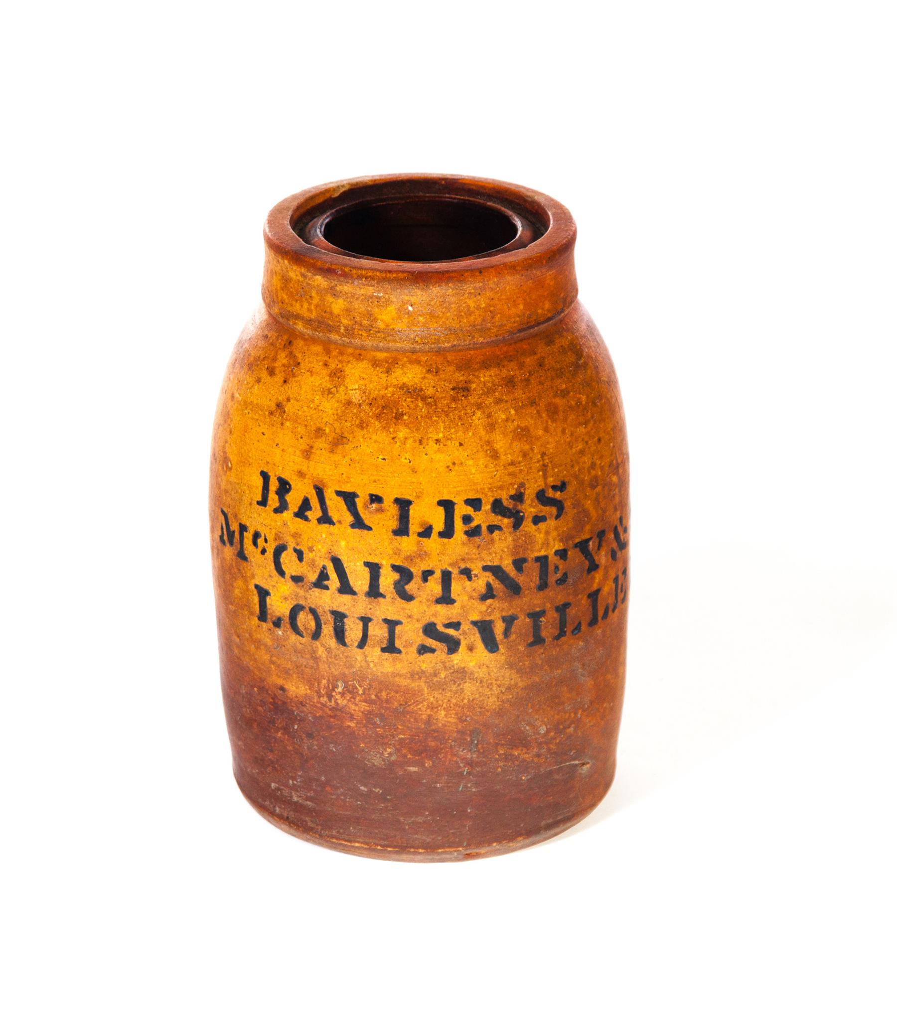 Appraisal: BAYLESS McCARTNEY CO STONEWARE CANNING JAR Louisville Kentucky th quarter-