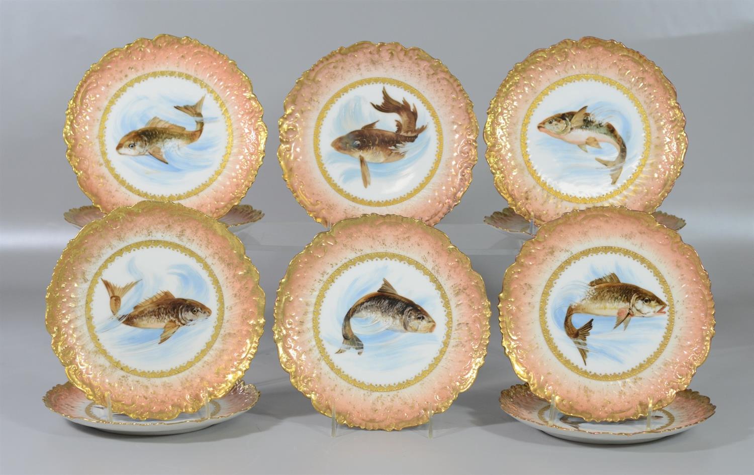 Appraisal: Blondeau-Pichonnier DuBoucheron Limoges hand painted fish plates all with different