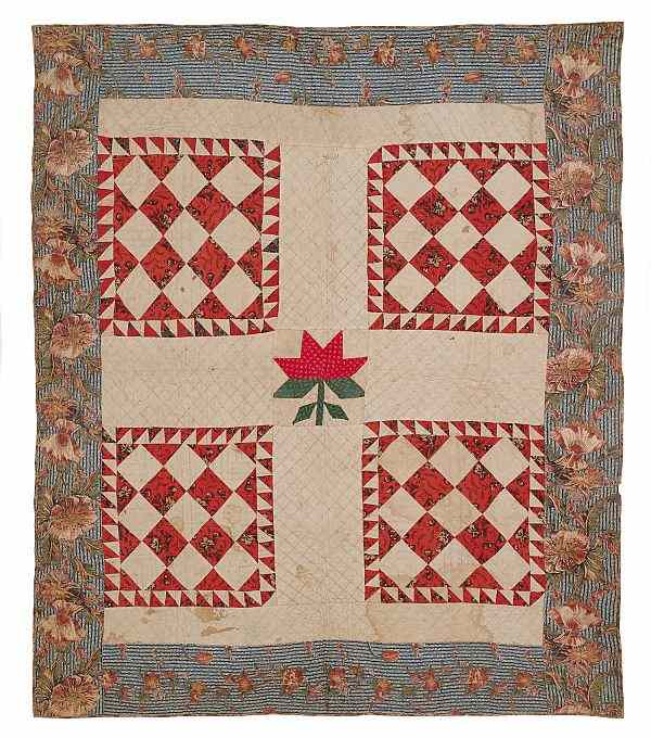 Appraisal: American pieced crib quilt ca with four patchwork squares and