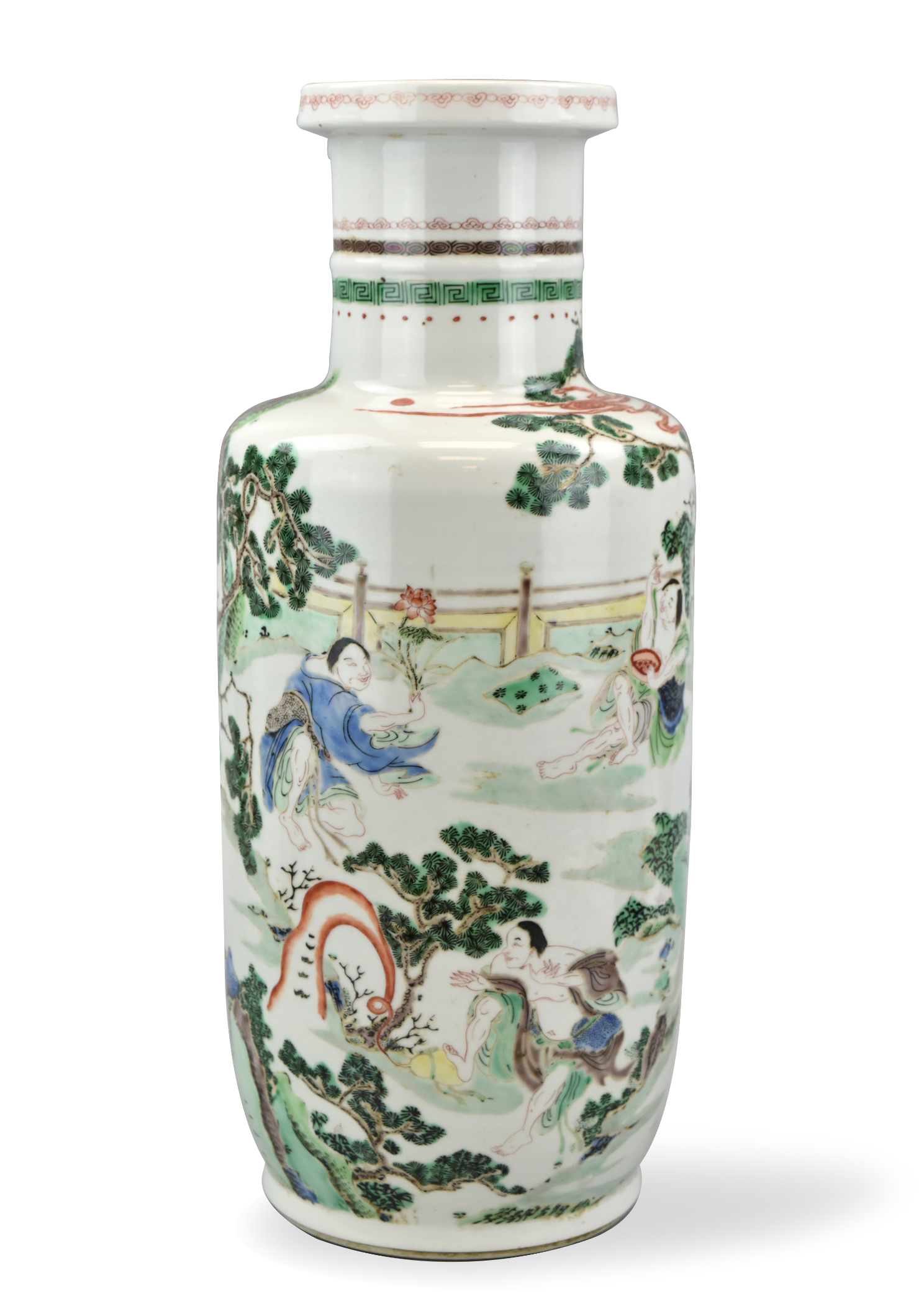 Appraisal: A Chinese famille verte rouleau shape vase with the immortal