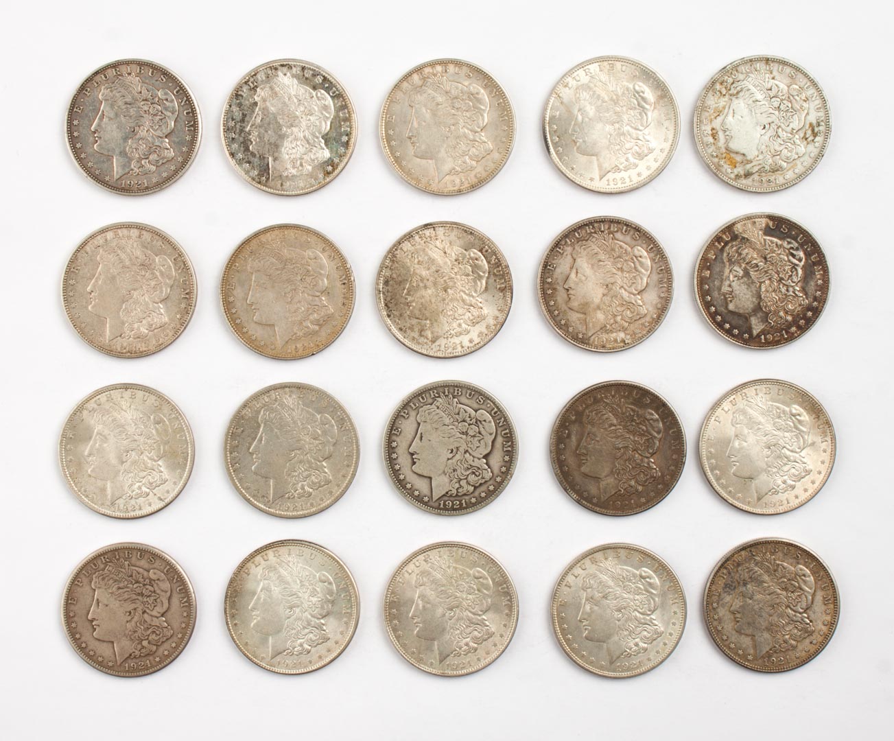 Appraisal: Twenty U S Morgan type silver dollars mixed grades EF