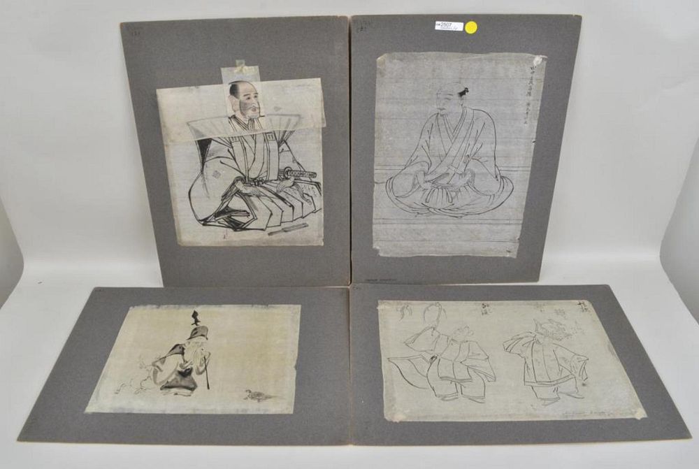 Appraisal: Group Four Japanese Figural Ink Sketches one signed on board