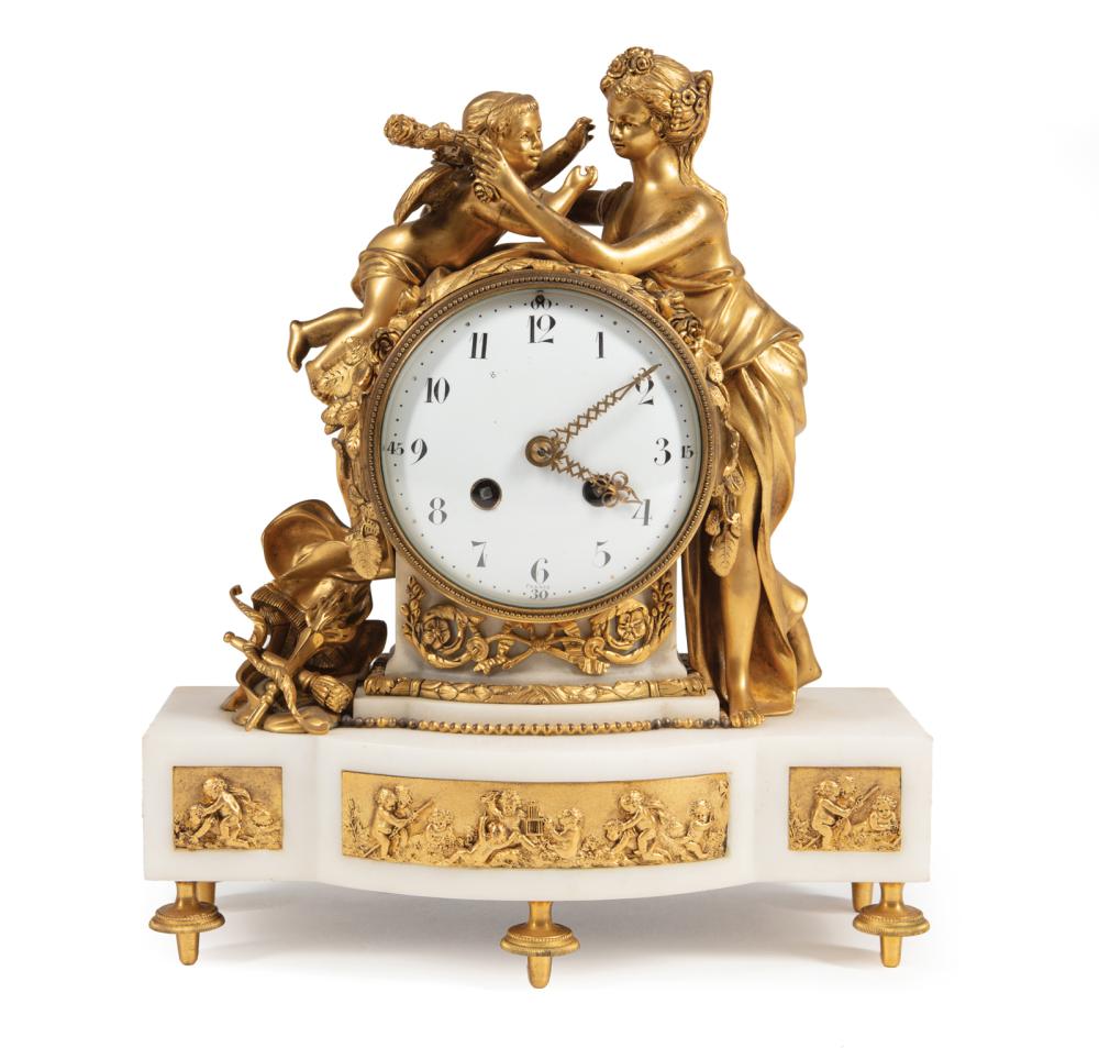 Appraisal: Louis XVI-Style Gilt Bronze and Marble Figural Mantel Clock c