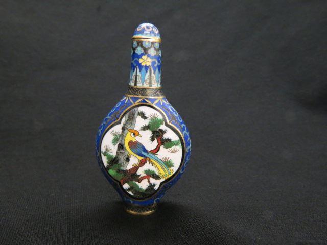 Appraisal: Chinese Cloisonne Snuff Bottle bird foliage signed excellent