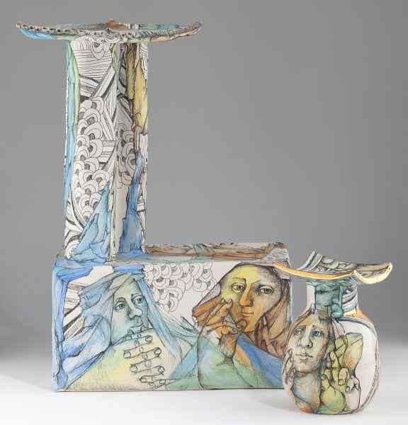 Appraisal: MaryLou Higgins NC Two Piecesan unglazed sculptural stand ''A Trophy