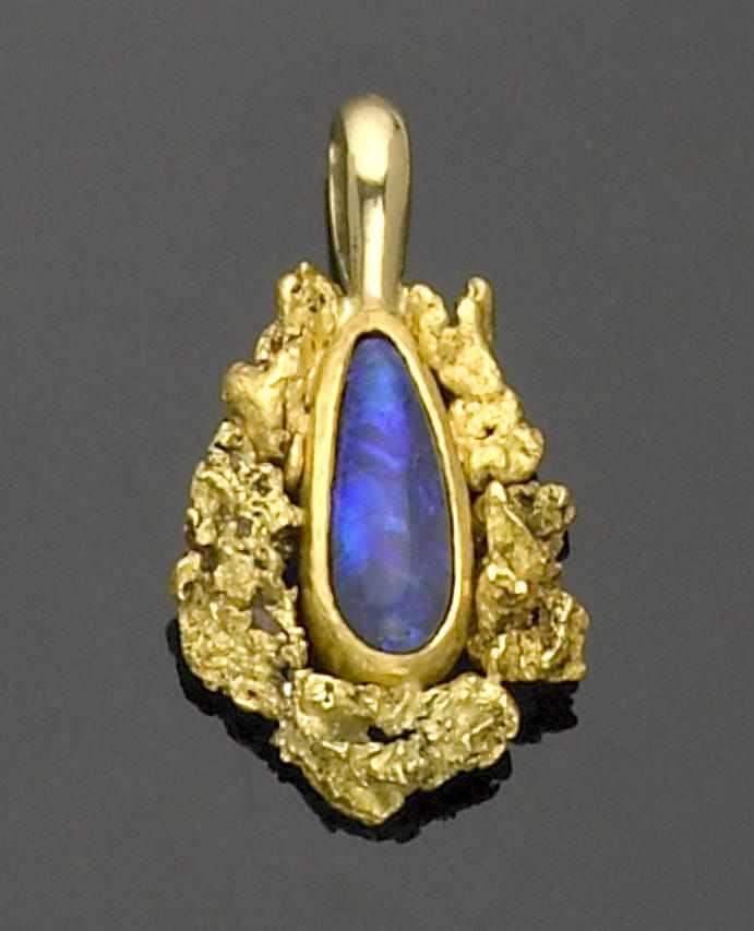 Appraisal: Black Opal and Gold Nugget Pendant Lightning Ridge Australia Set