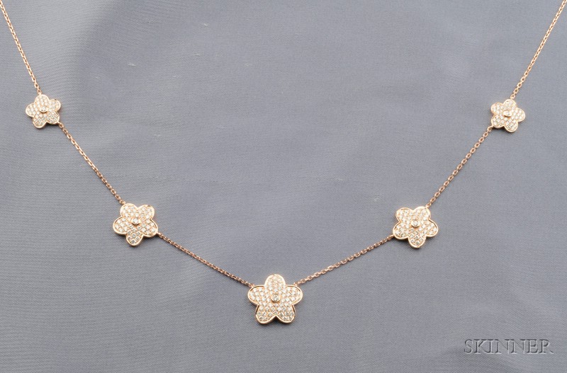 Appraisal: kt Rose Gold and Diamond Flower Necklace designed as flower