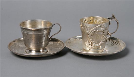 Appraisal: A Group of Two Sterling Silver Cups and Saucers Diameter