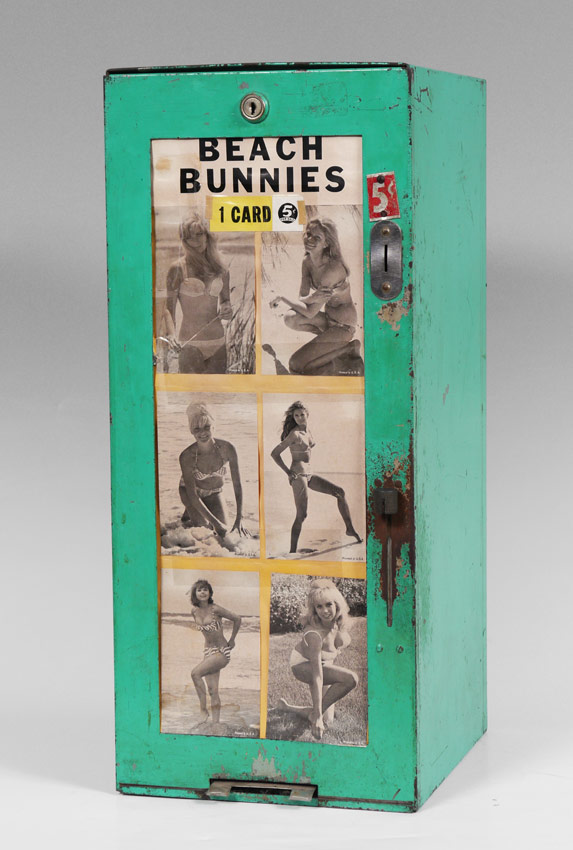 Appraisal: BEACH BUNNIES CENT COIN-OP CARD DISPENSER Mid- th century coin