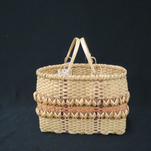 Appraisal: Cherokee Indian Basket by Mollie Lossiah white yellow walnut on