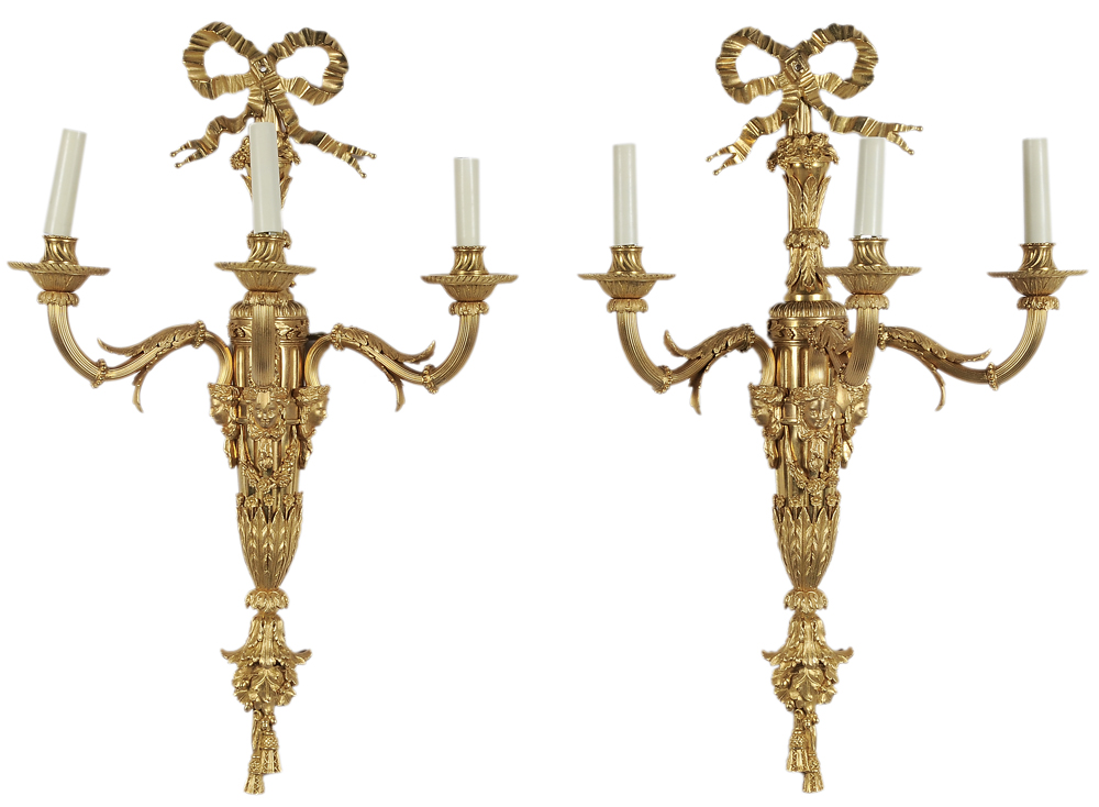 Appraisal: Pair Louis XVI Style Gilt Bronze Sconces modern replicas by