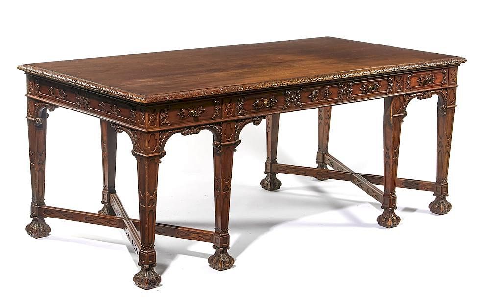 Appraisal: English mahogany Jacobean style leg desk English mahogany Jacobean style