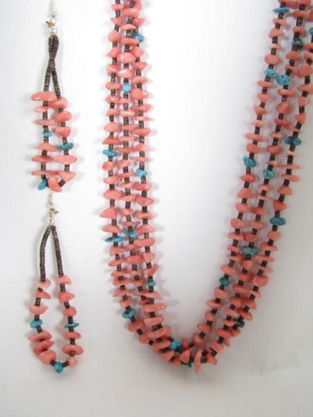 Appraisal: Santo Domingo Salmon Coral turquoise and heishi sea shell necklace