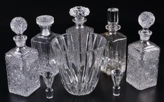 Appraisal: Crystal Cut Glass Liquor Decanters w Ice Bucket Five crystal