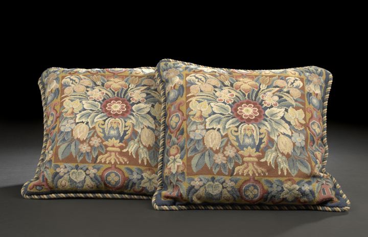 Appraisal: Pair of French Petit-Point Tapestry-Faced Square Sofa Pillows in floral