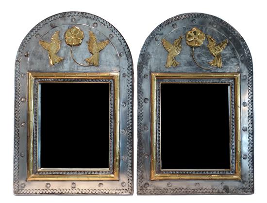 Appraisal: Sale Lot A Pair of Silvered Metal and Brass Mirrors