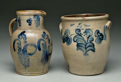 Appraisal: Over-sized two-gallon pitcher salt glazed stoneware with extensive cobalt decoration