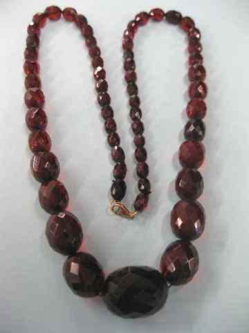 Appraisal: Victorian Cherry Amber Necklace graduated faceted beads '' long k