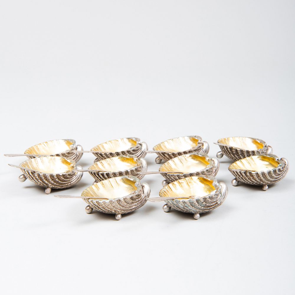 Appraisal: Set of Ten Italian Silver Shell Form Salt Cellars and