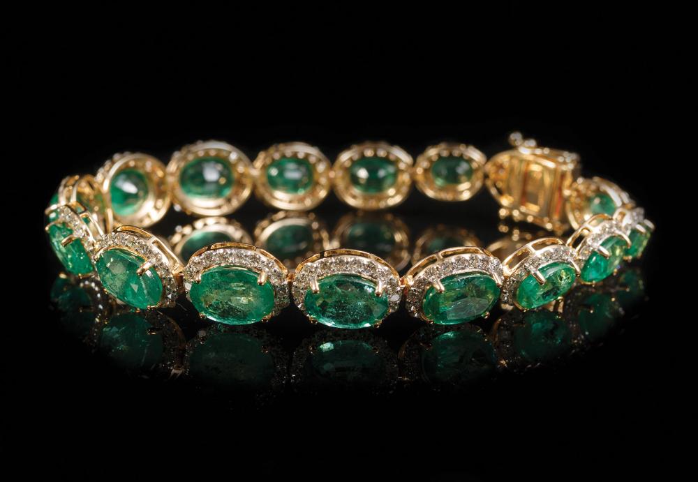 Appraisal: kt Yellow Gold Emerald and Diamond Flexible Link Bracelet comprised