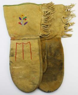 Appraisal: Cree Indian mittens w embroidered flowers length Cree Indian mittens