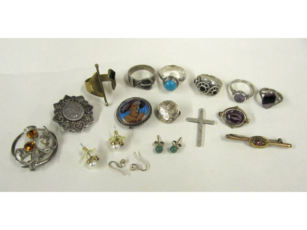 Appraisal: Lot comprising five various silver rings Charles Horner silver gilt