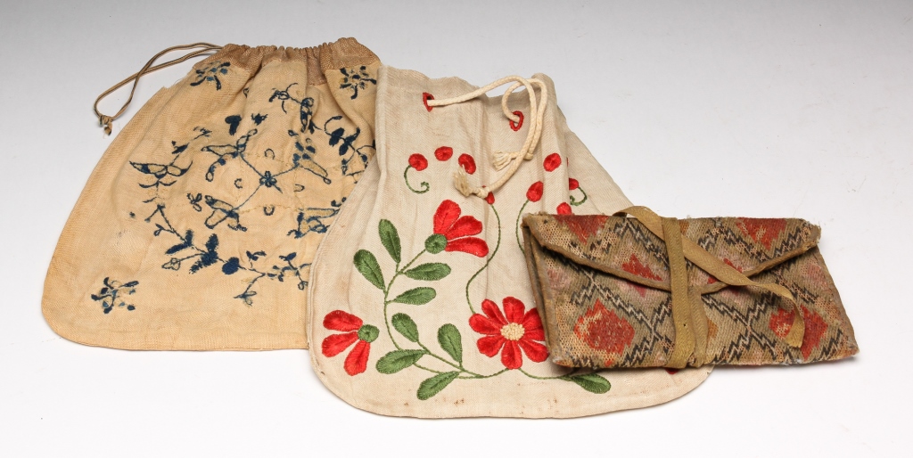 Appraisal: TWO EMBROIDERED BAGS AND NEEDLEWORK WALLET American th century Two