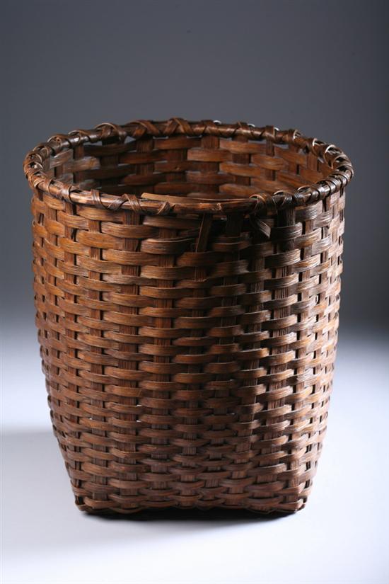 Appraisal: TALL SHAKER BLACK ASH BASKET late th century Rounded square