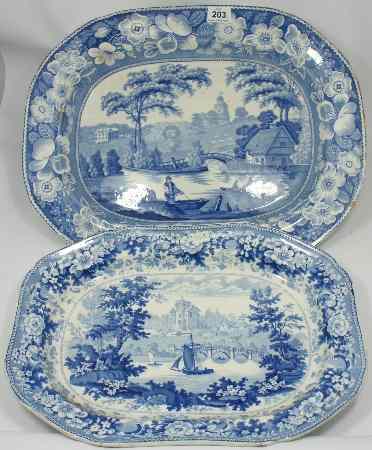 Appraisal: Large th Century Blue and White Meat Platter featuring Men