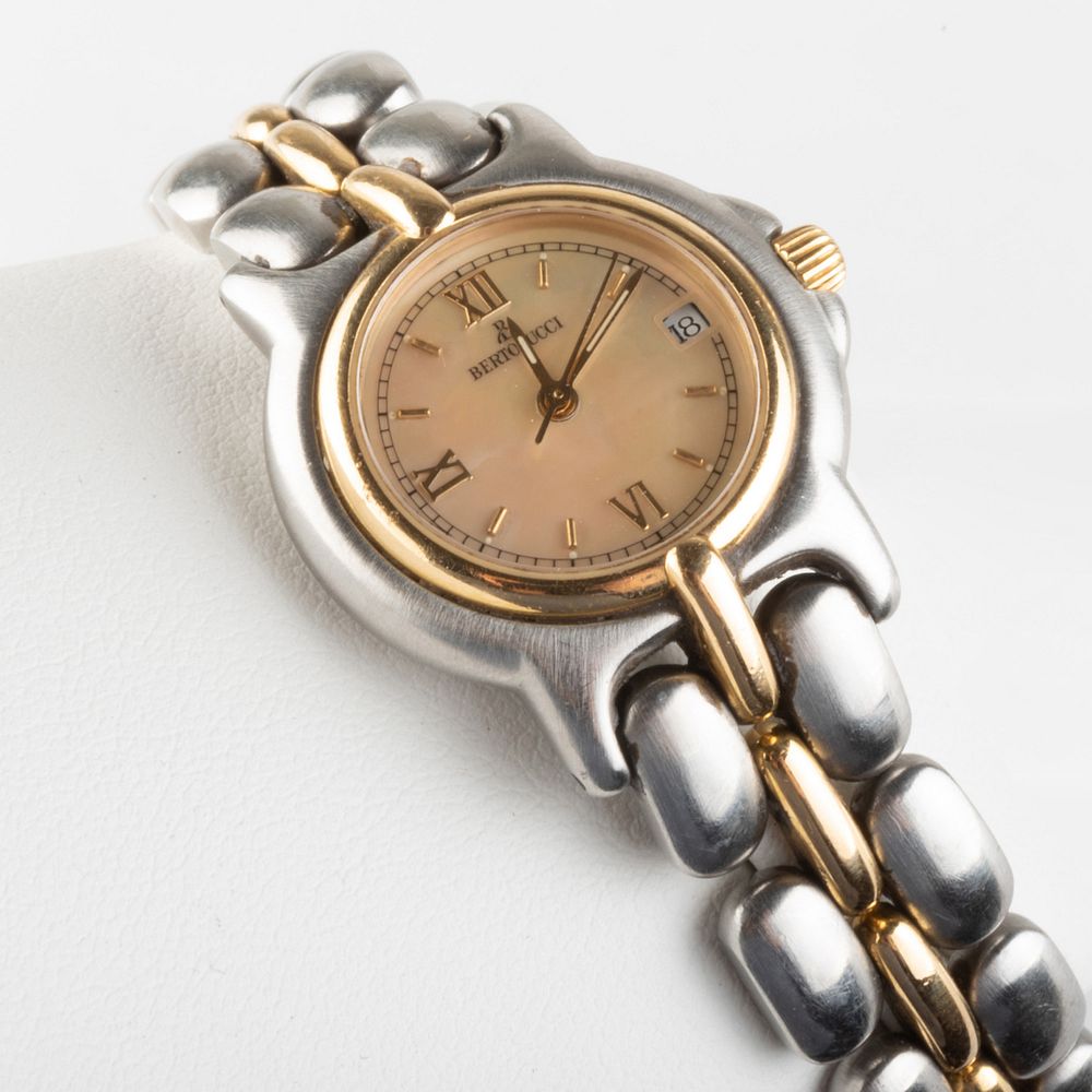 Appraisal: Bertolucci Stainless Steel and Gold Wristwatch With mother-of-pearl face signed