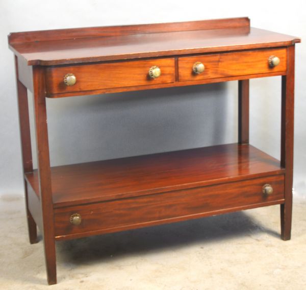 Appraisal: Circa mahogany three-drawer serving table with original hardware h x