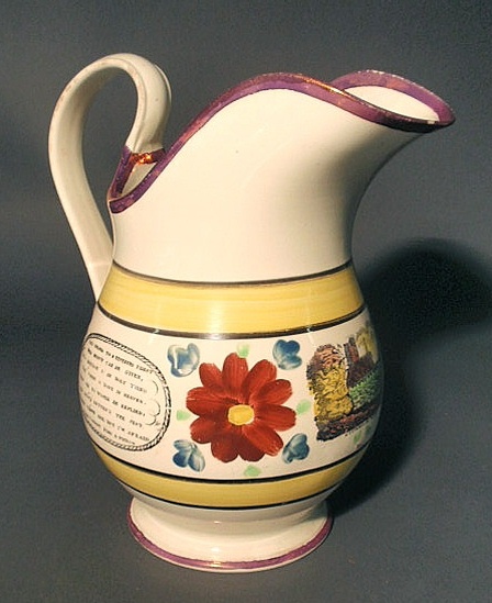 Appraisal: English soft paste pitcher with transfer decoration and verse h