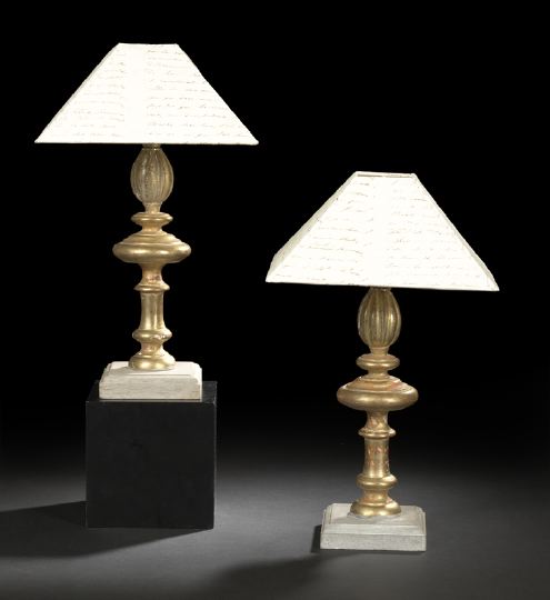 Appraisal: Pair of Napoleon III Turned and Carved Giltwood Pole Finials