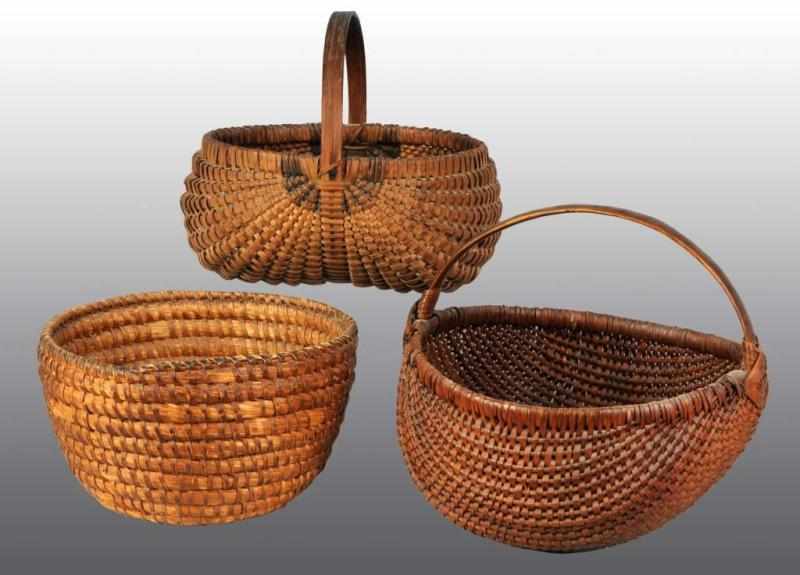 Appraisal: Lot of Hand Woven Splint Baskets Description Two have handles