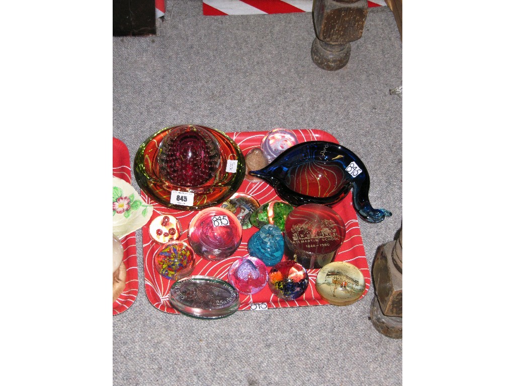 Appraisal: Tray of assorted artglass items paperweights etc